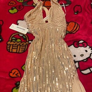 Azazie Sequin Dress with Gold and Silver Accents